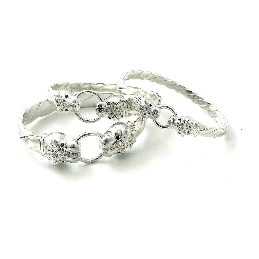 Gents Silver Leopard Bangle
