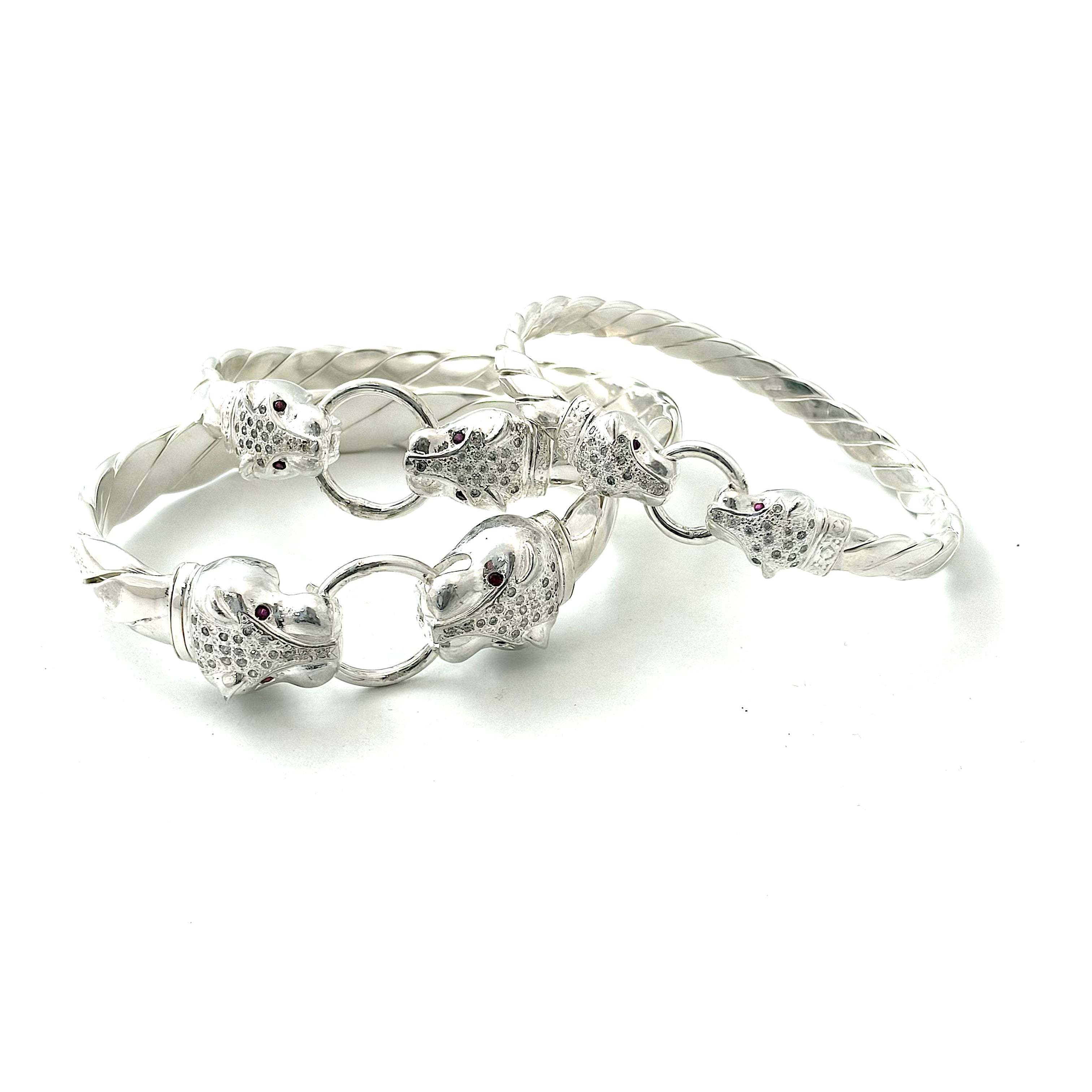 Gents Silver Leopard Bangle