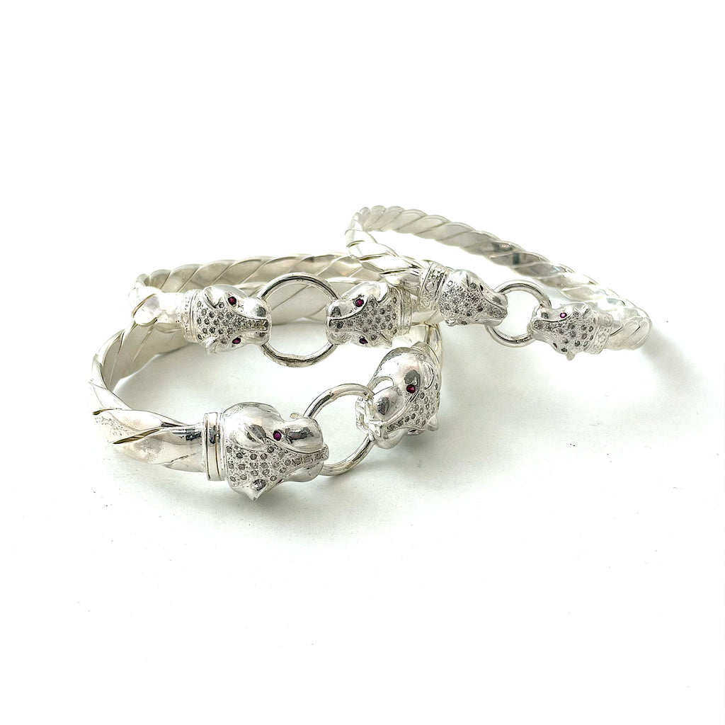 Gents Silver Leopard Bangle
