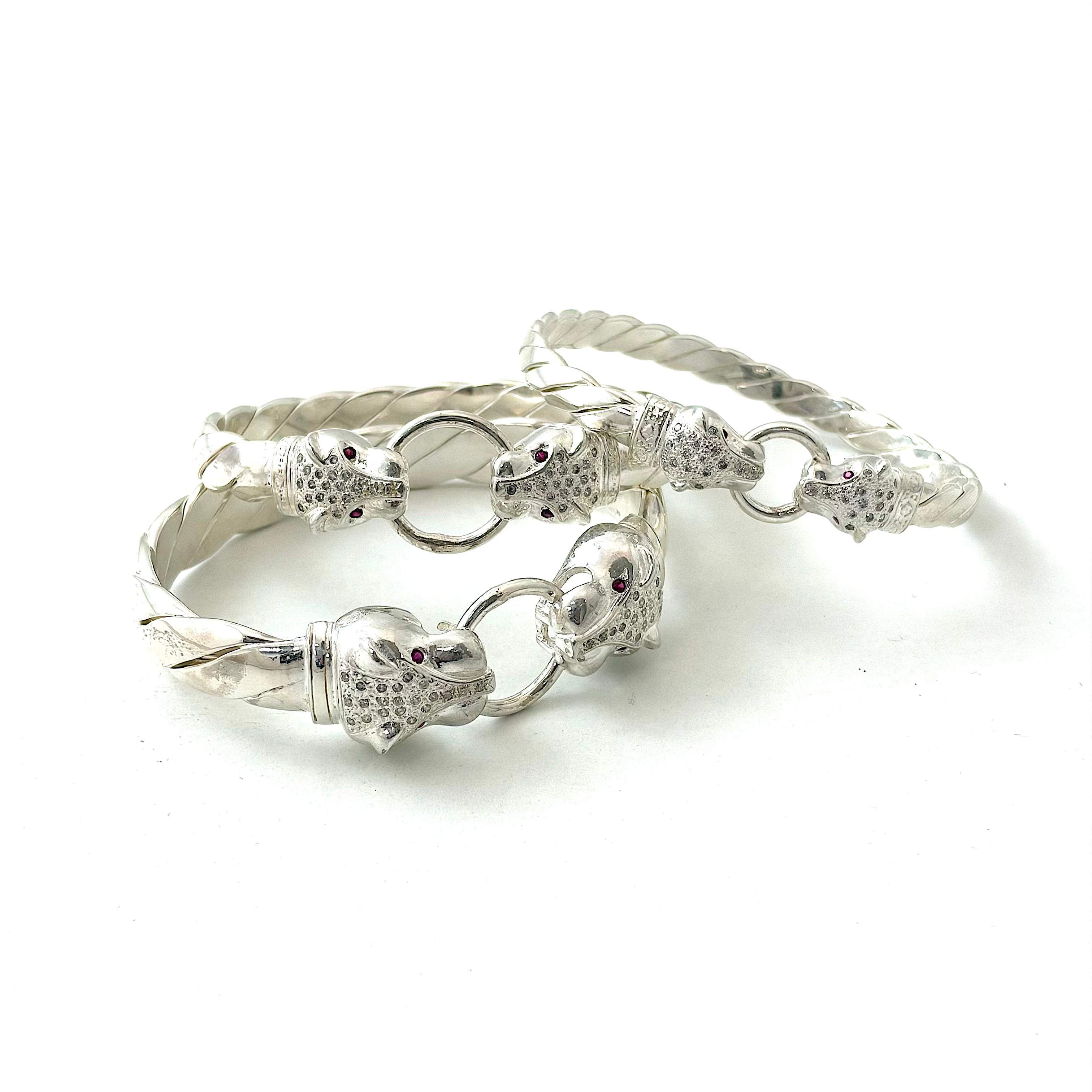 Gents Silver Leopard Bangle