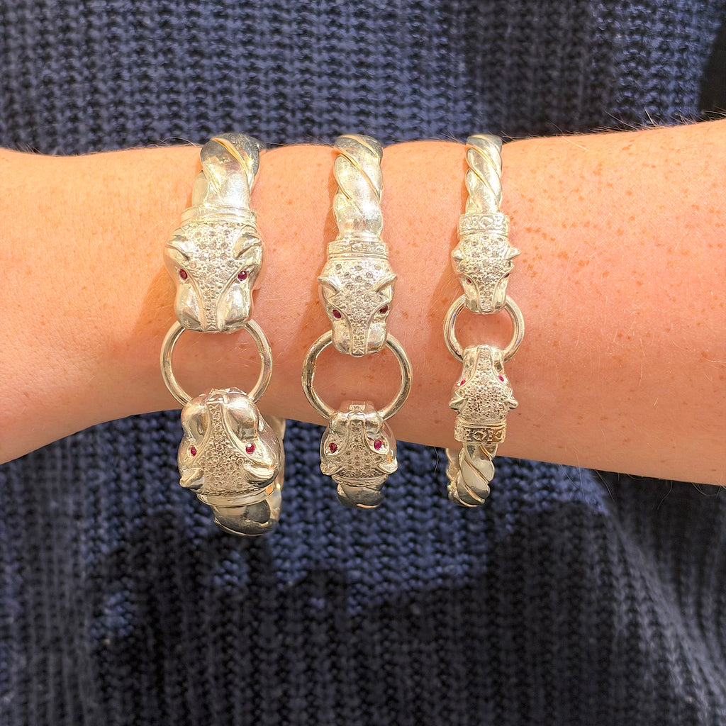 Gents Silver Leopard Bangle