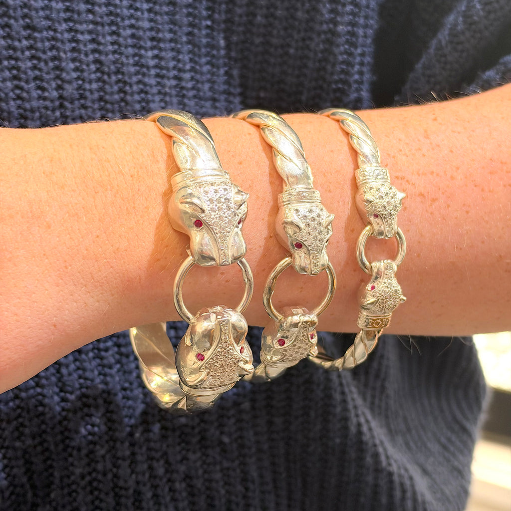 Gents Silver Leopard Bangle