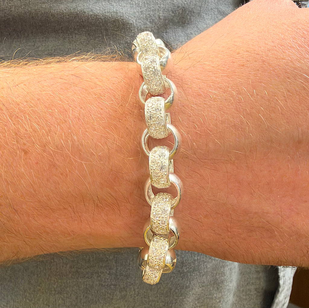 Silver Stone Set Gents Belcher Bracelet