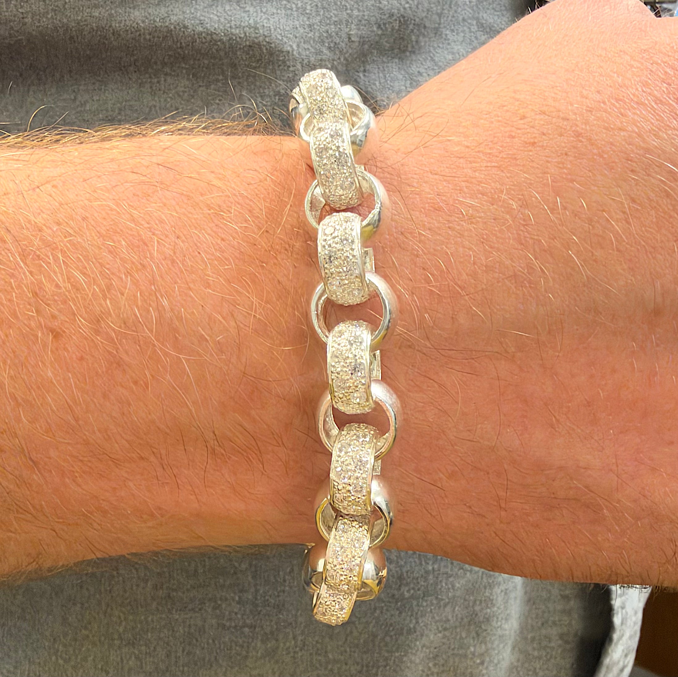 Silver Stone Set Gents Belcher Bracelet