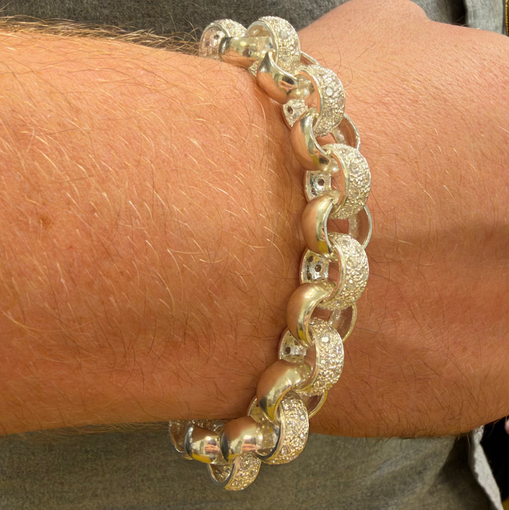 Silver Stone Set Gents Belcher Bracelet