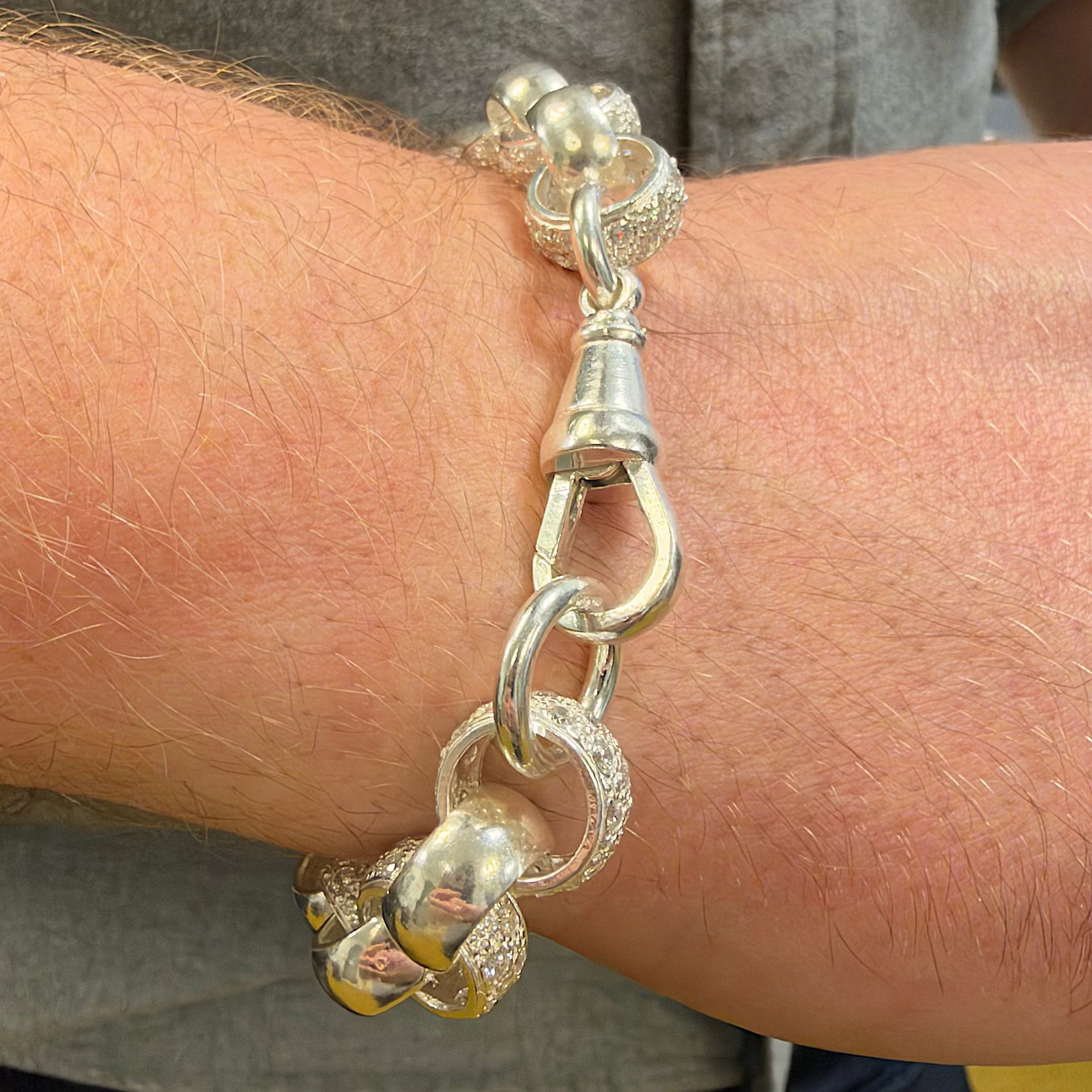 Silver Stone Set Gents Belcher Bracelet