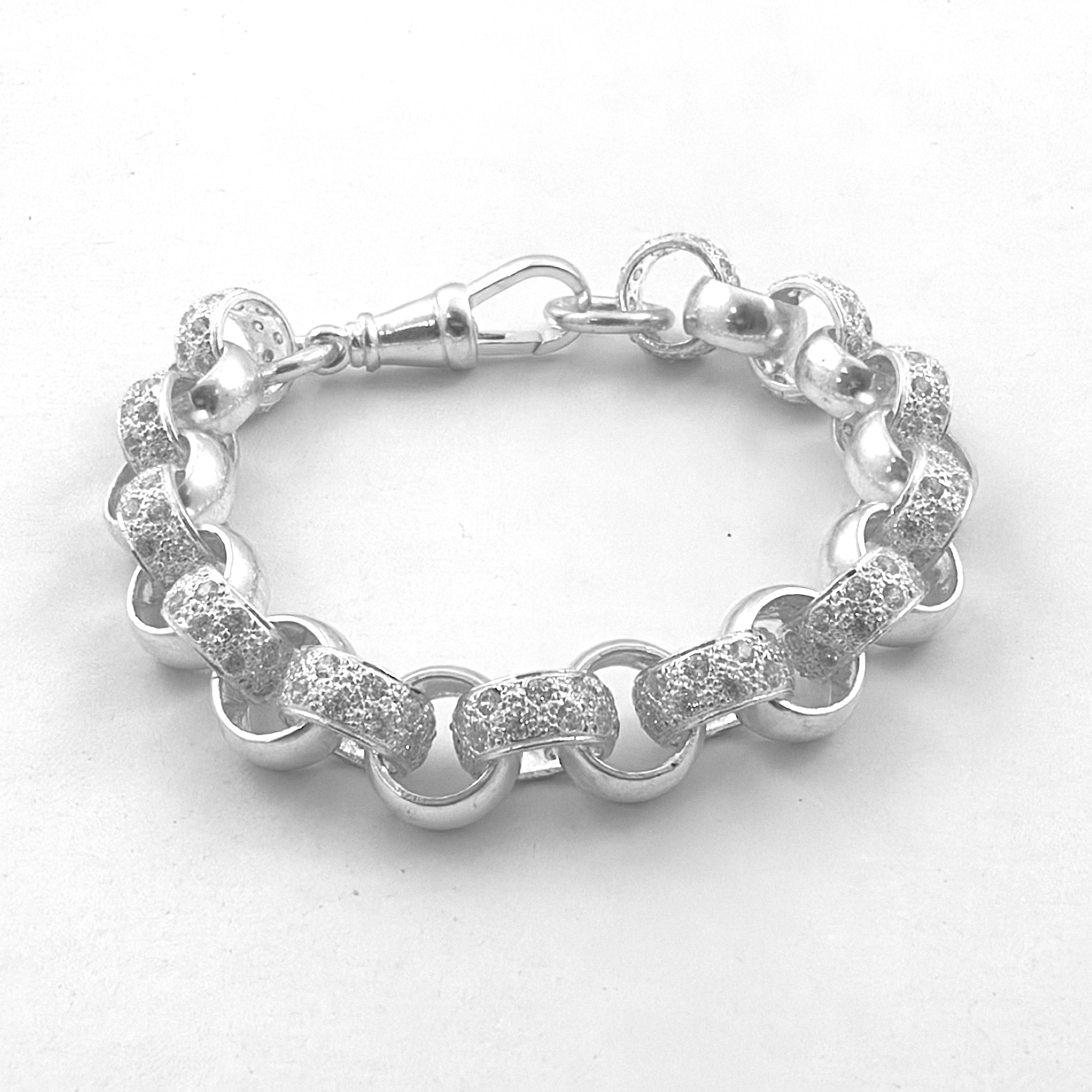 Silver Stone Set Gents Belcher Bracelet