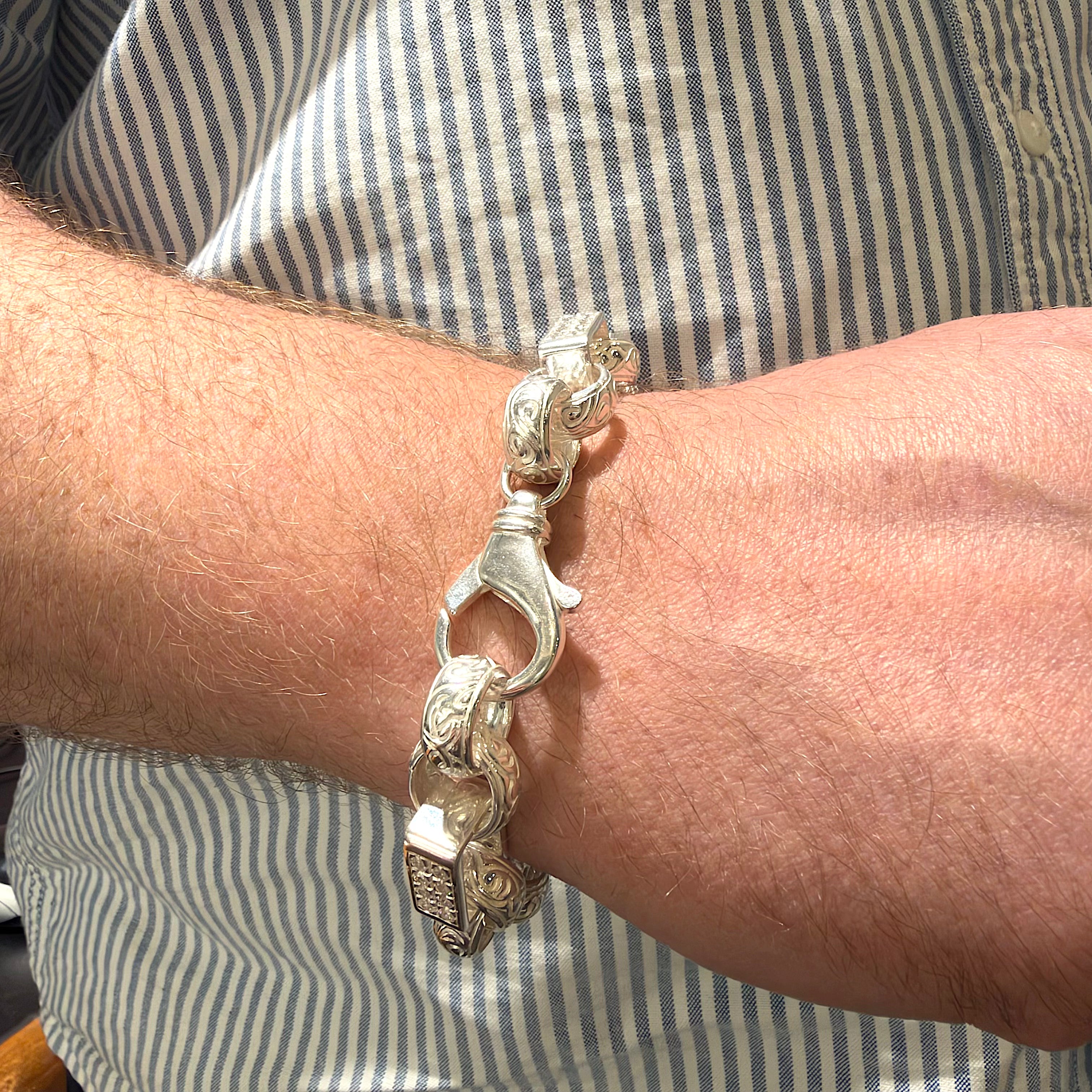 Silver Large Stone Set Gypsy Link Bracelet