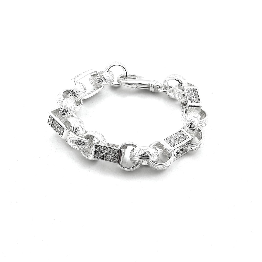 Silver Large Stone Set Gypsy Link Bracelet