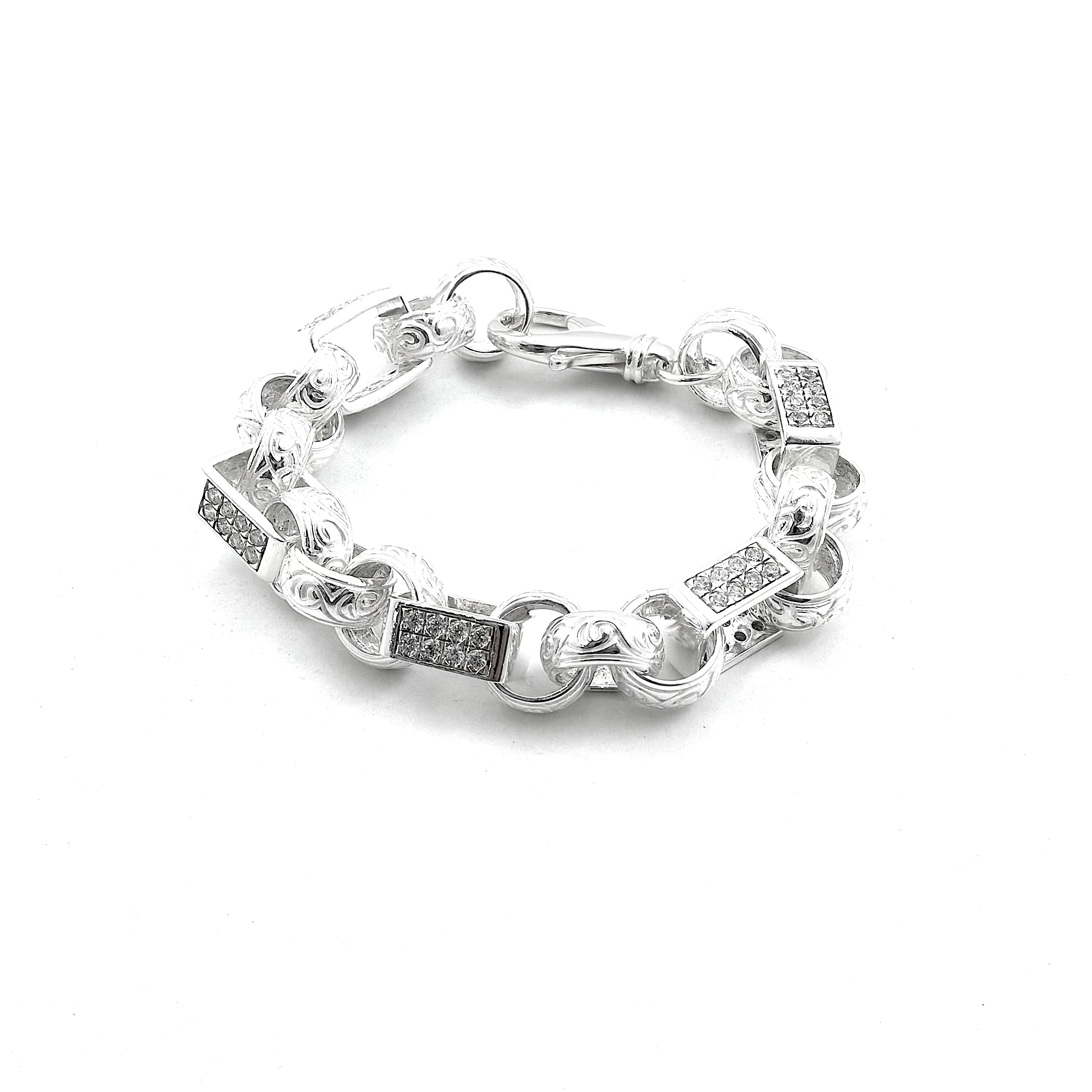 Silver Large Stone Set Gypsy Link Bracelet