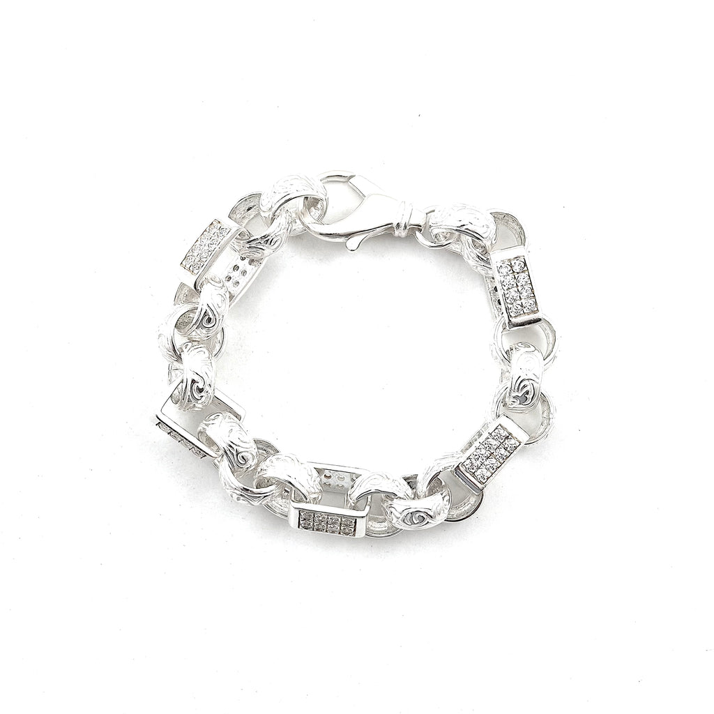 Silver Large Stone Set Gypsy Link Bracelet