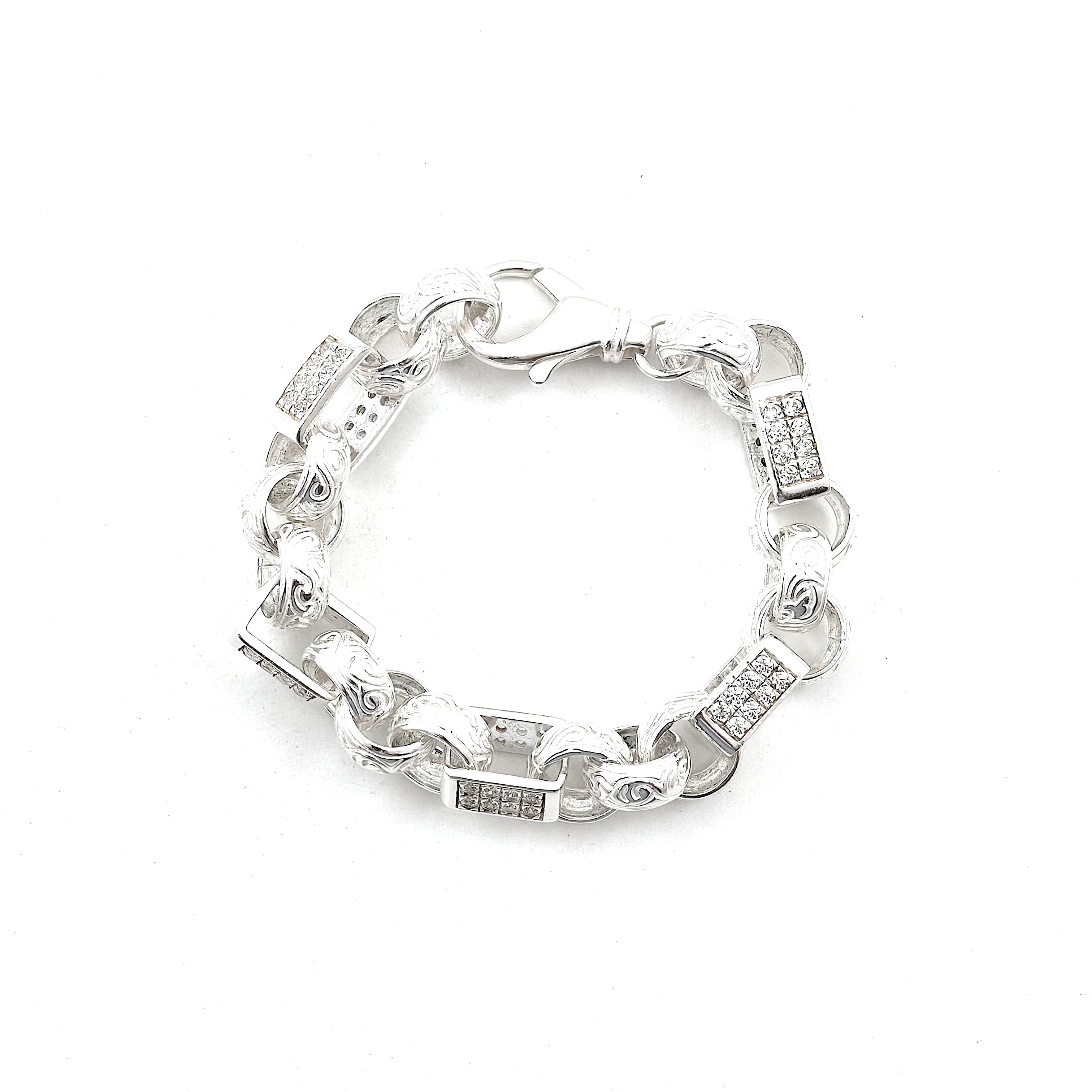 Silver Large Stone Set Gypsy Link Bracelet