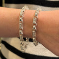 Silver Ladies And Gents Stone Set Gypsy Link Bracelet