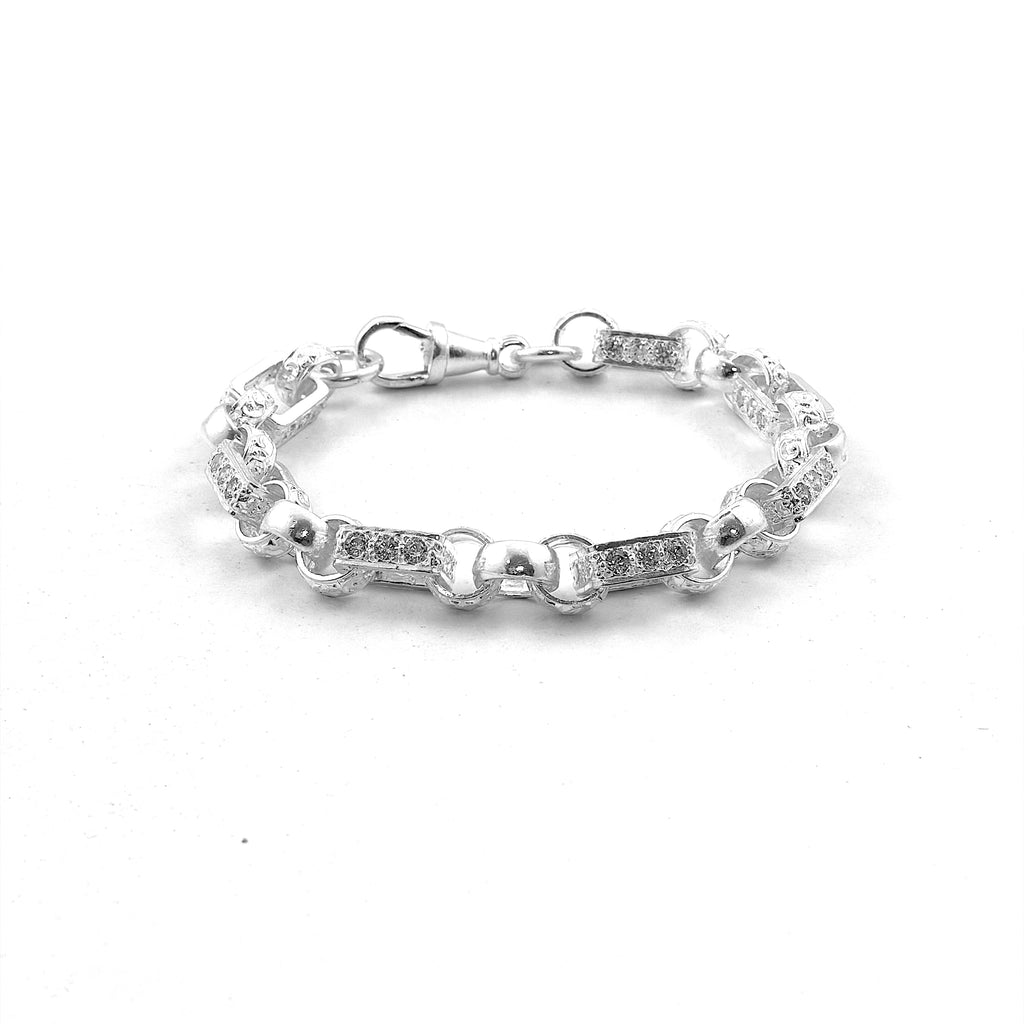 Silver Ladies And Gents Stone Set Gypsy Link Bracelet