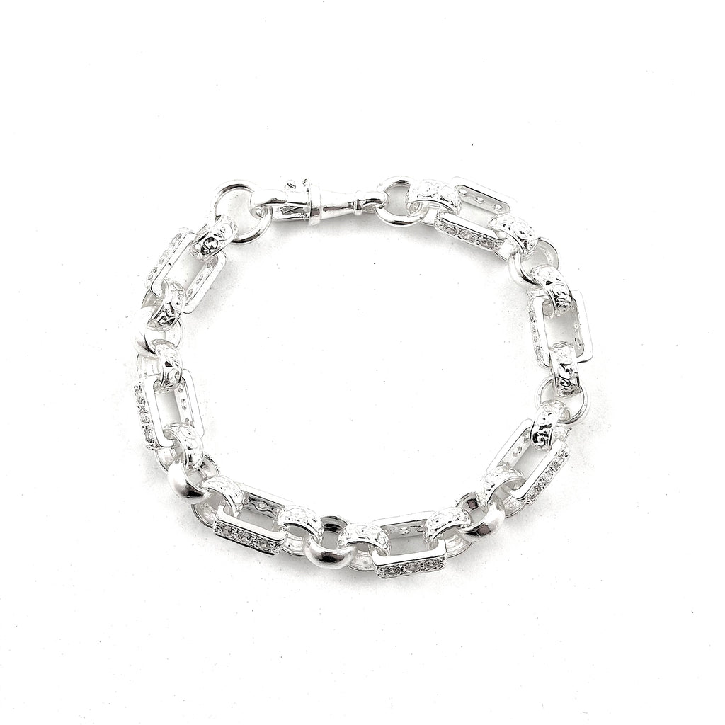 Silver Ladies And Gents Stone Set Gypsy Link Bracelet