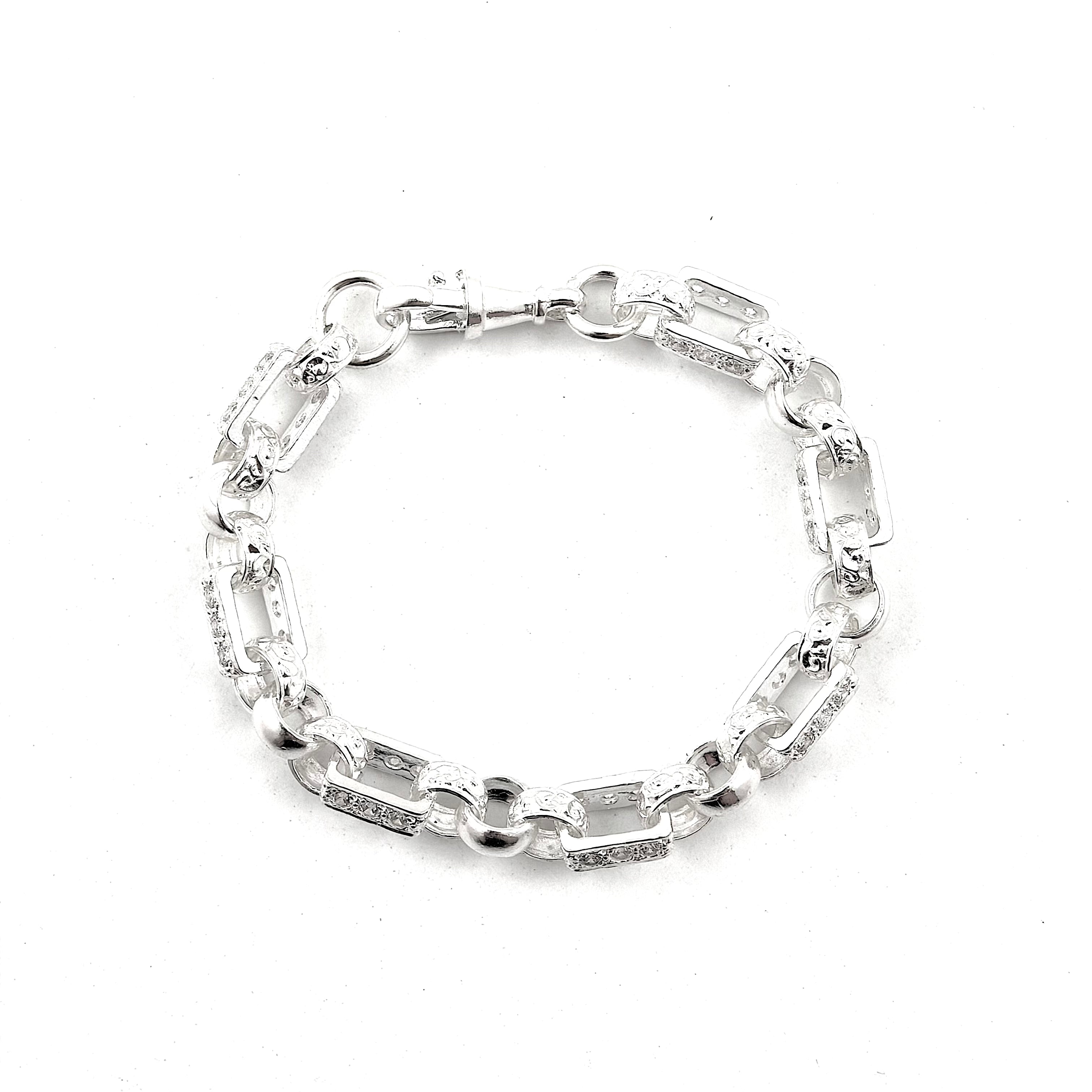 Silver Ladies And Gents Stone Set Gypsy Link Bracelet