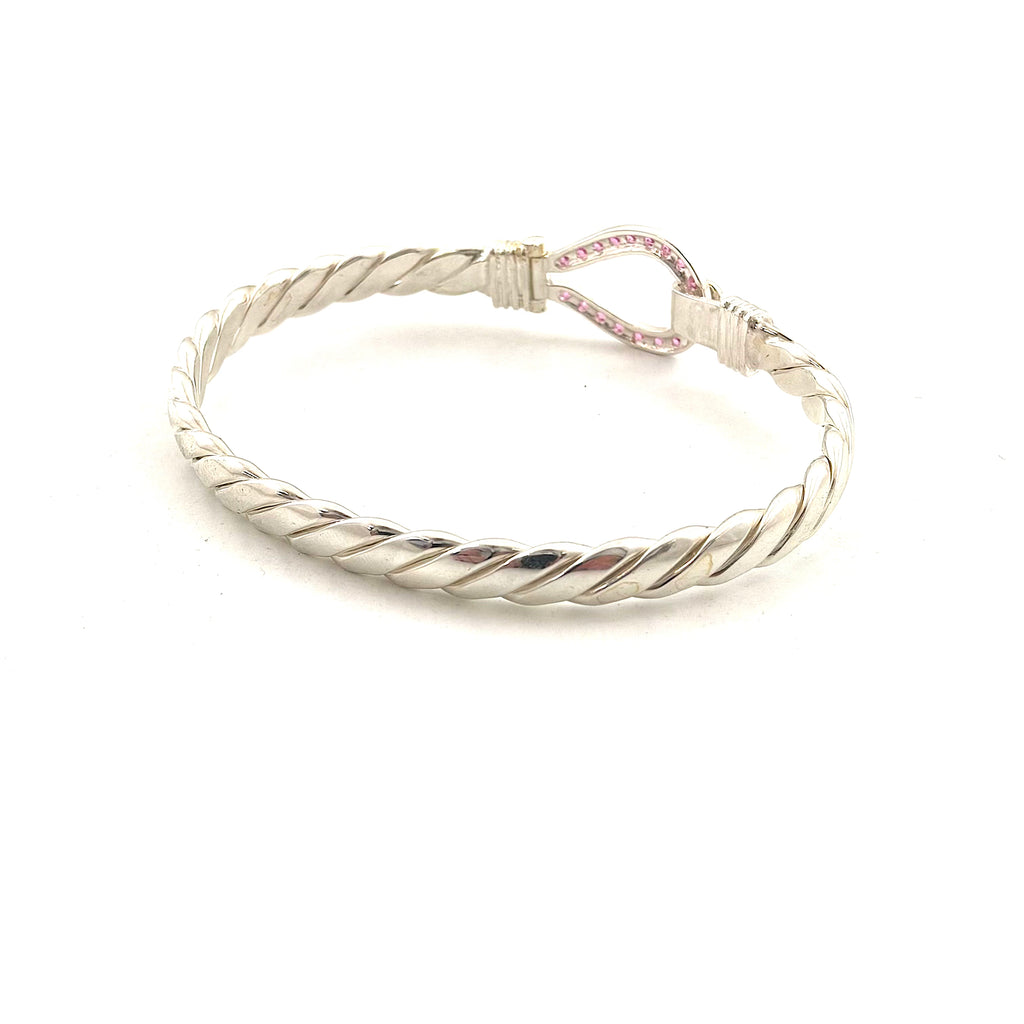 Silver Pink Stone Set 4mm Hook Bangle