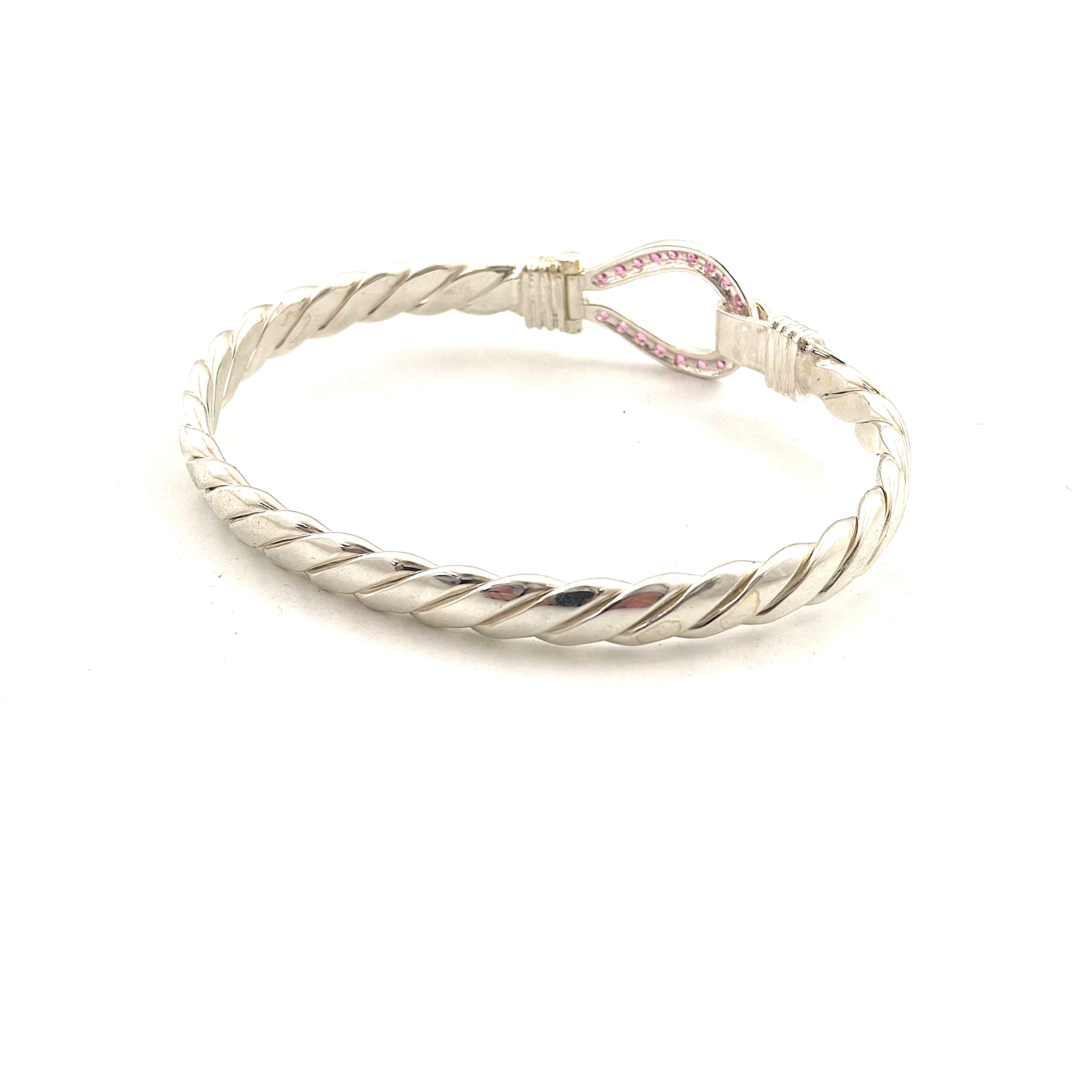 Silver Pink Stone Set 4mm Hook Bangle