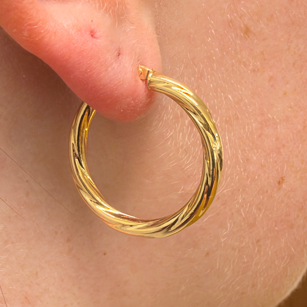9ct Gold 25mm Twisted Hoop Earrings