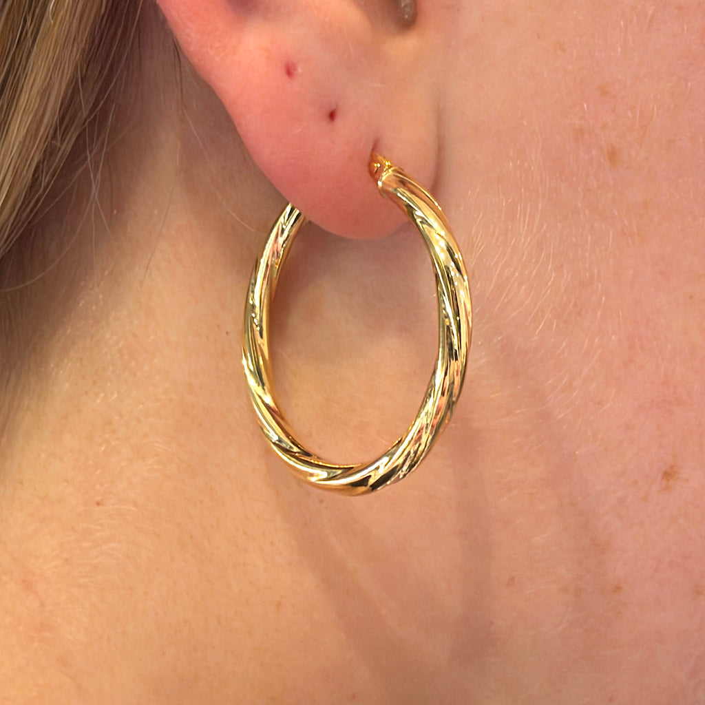 9ct Gold 30mm Twisted Hoop Earrings