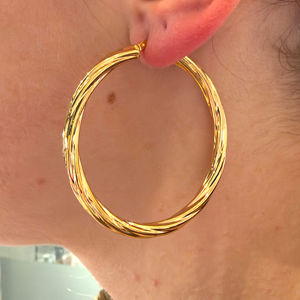 9ct Gold 50mm Twisted Hoop Earrings