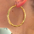 9ct Gold 50mm Twisted Hoop Earrings