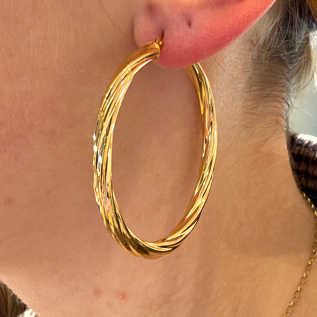 9ct Gold 50mm Twisted Hoop Earrings