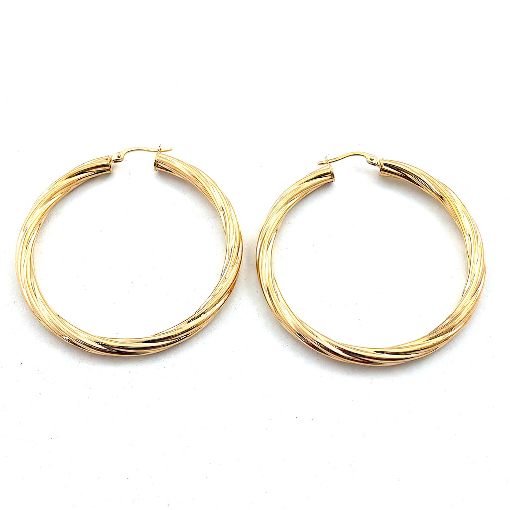 9ct Gold 50mm Twisted Hoop Earrings