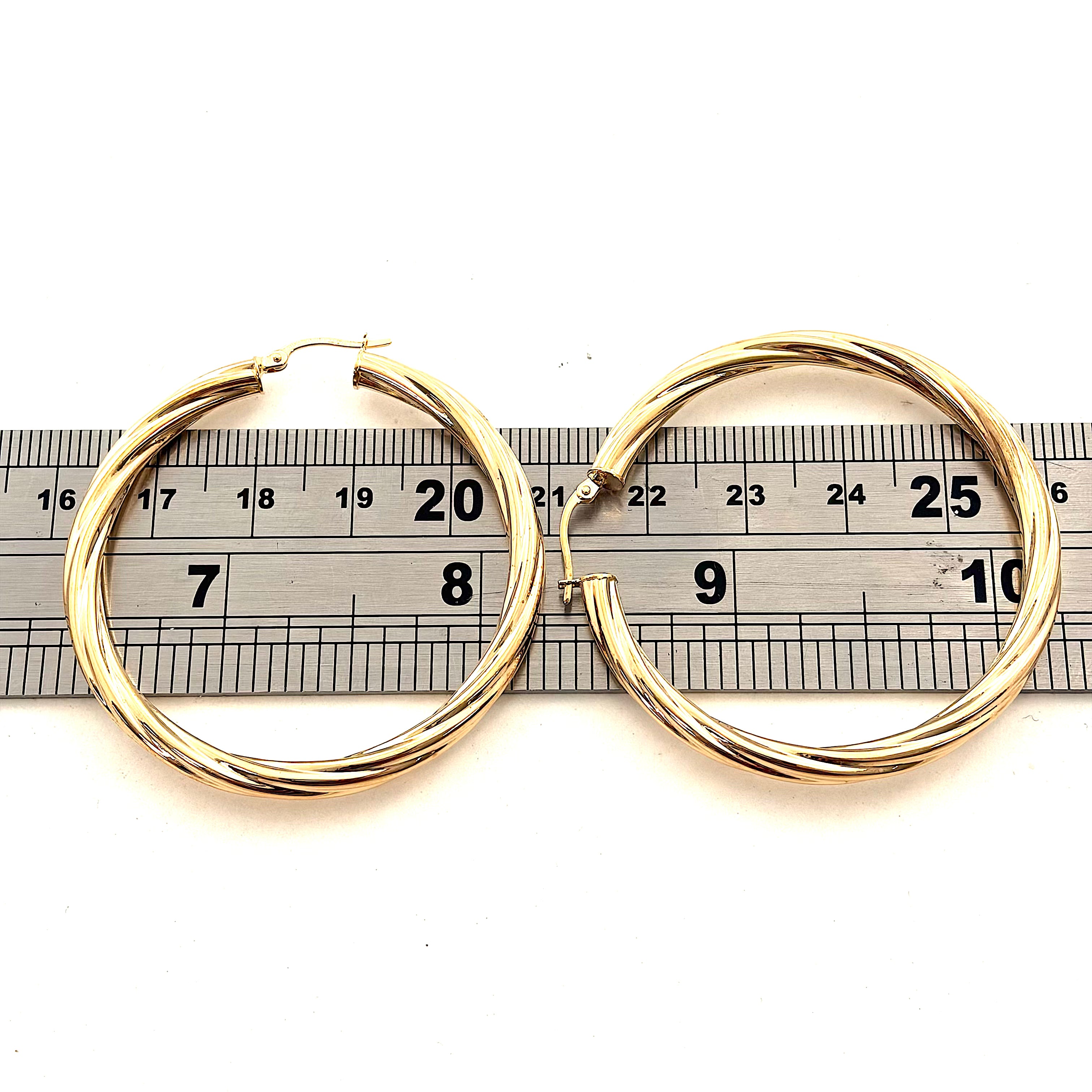9ct Gold 50mm Twisted Hoop Earrings