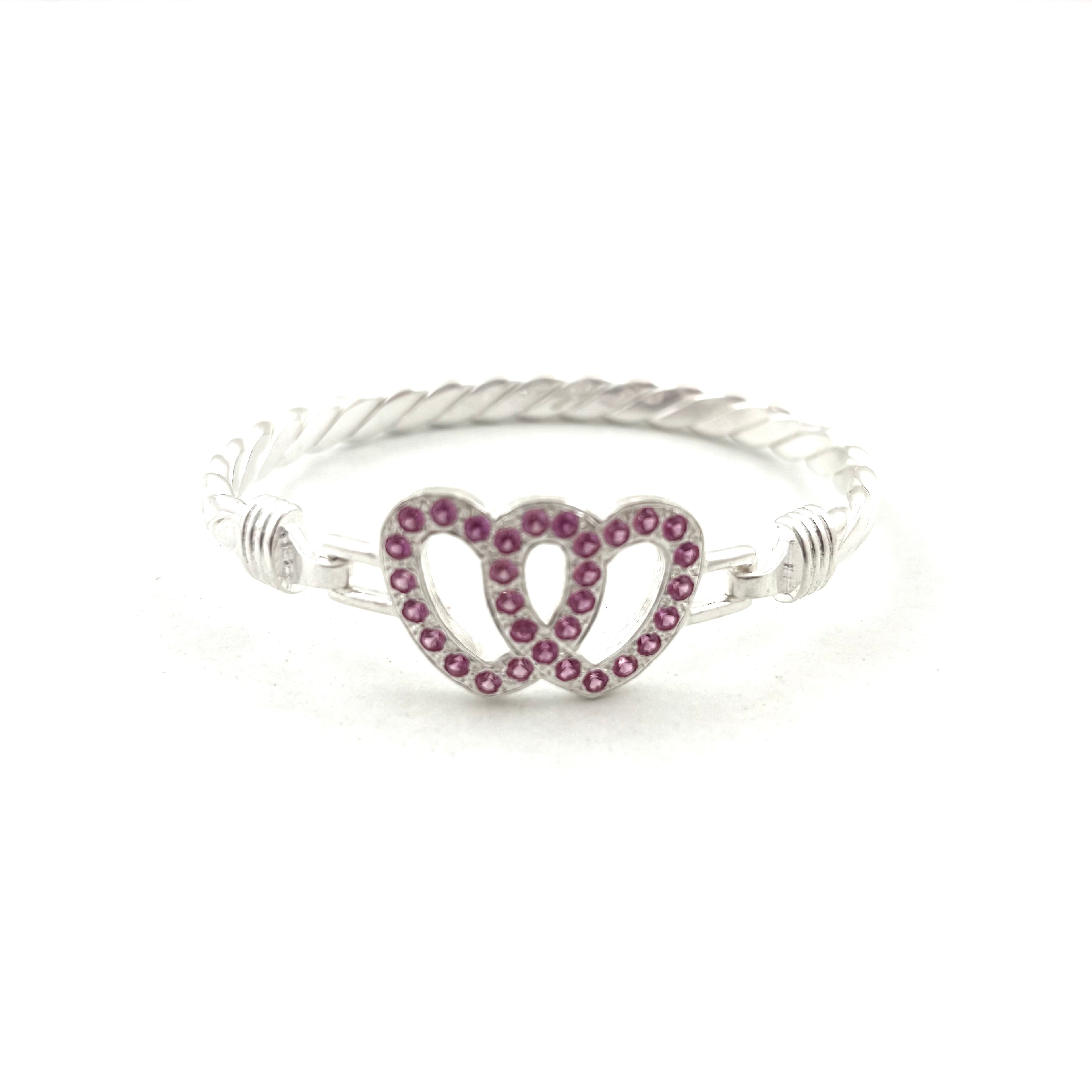 Silver Double Love Heart Bangle