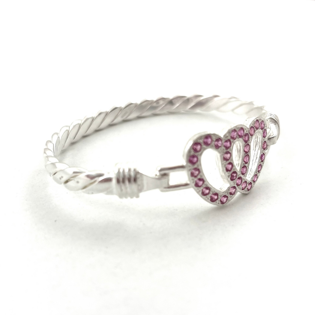 Silver Double Love Heart Bangle
