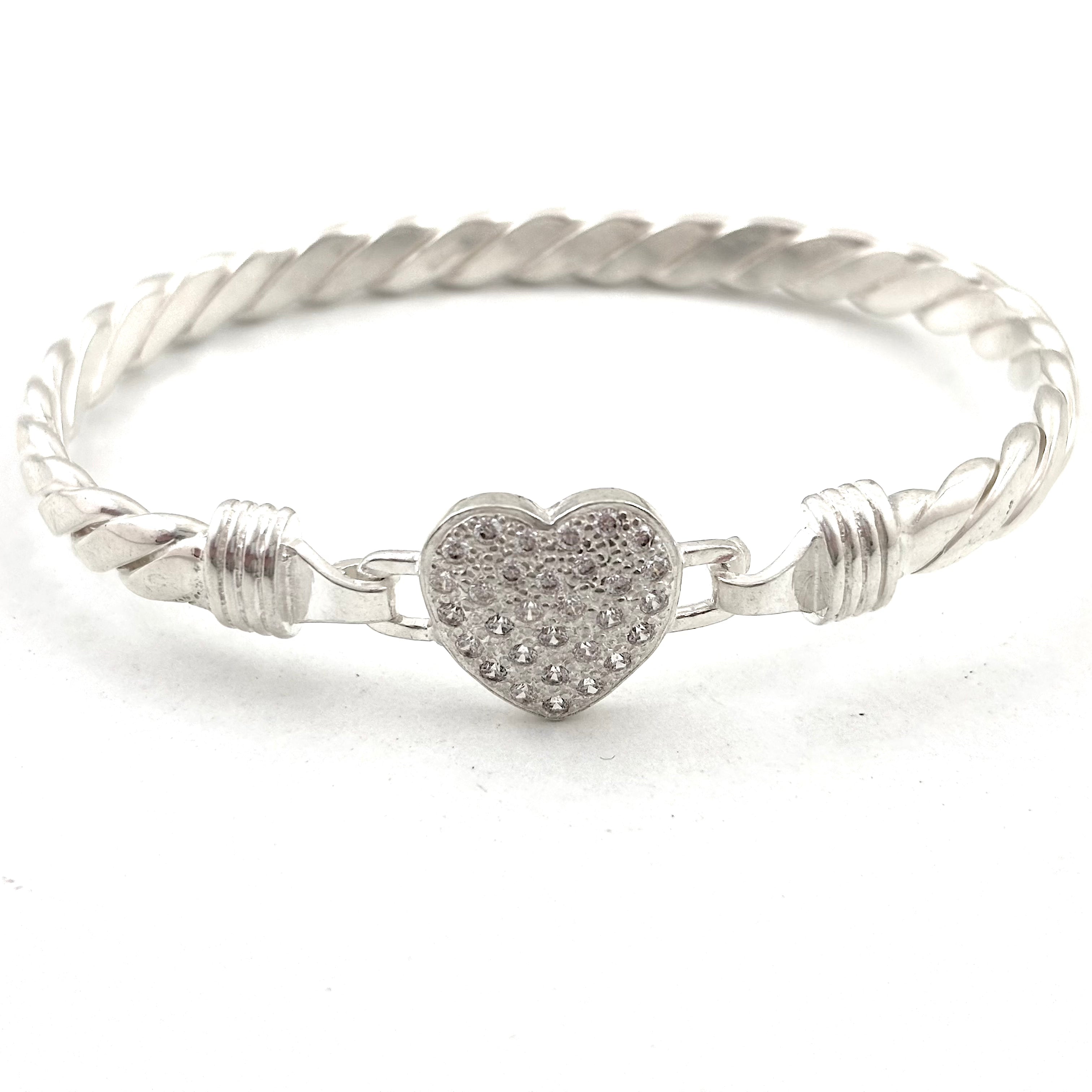 4mm And 6mm Solid Silver Full Love Heart Bangle
