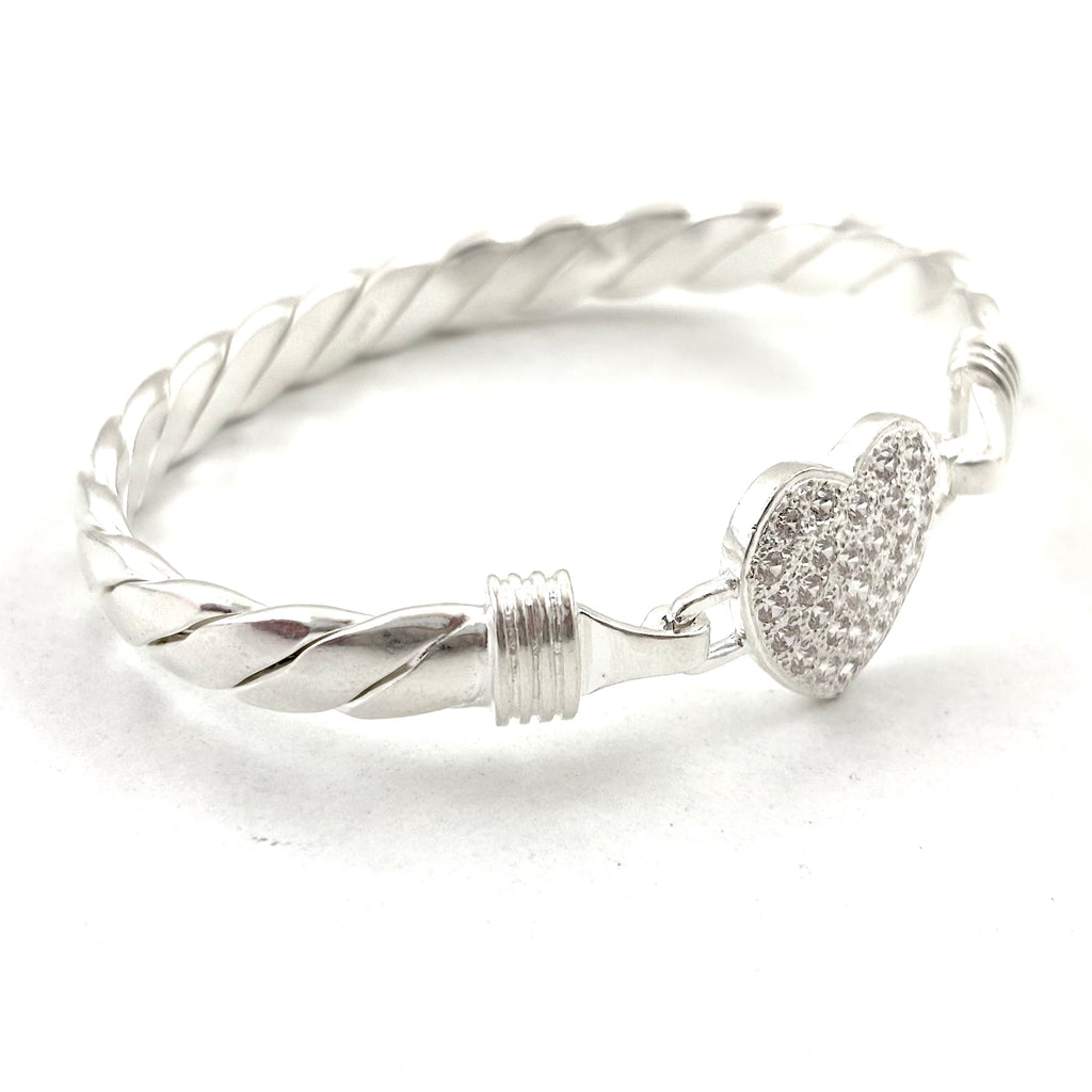 4mm And 6mm Solid Silver Full Love Heart Bangle
