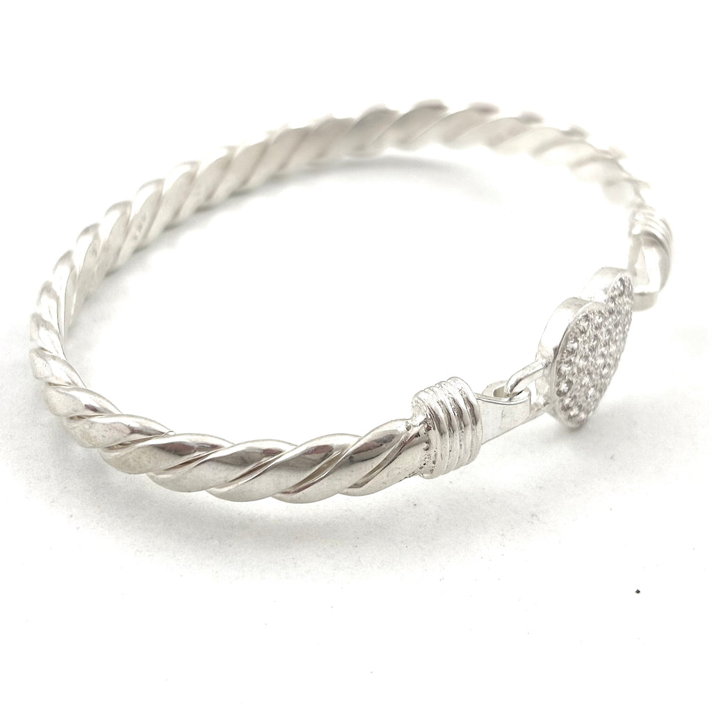 4mm And 6mm Solid Silver Full Love Heart Bangle