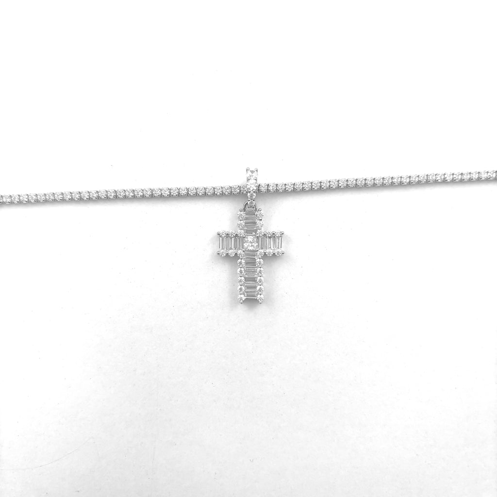 Silver Cross With Tennis Chain