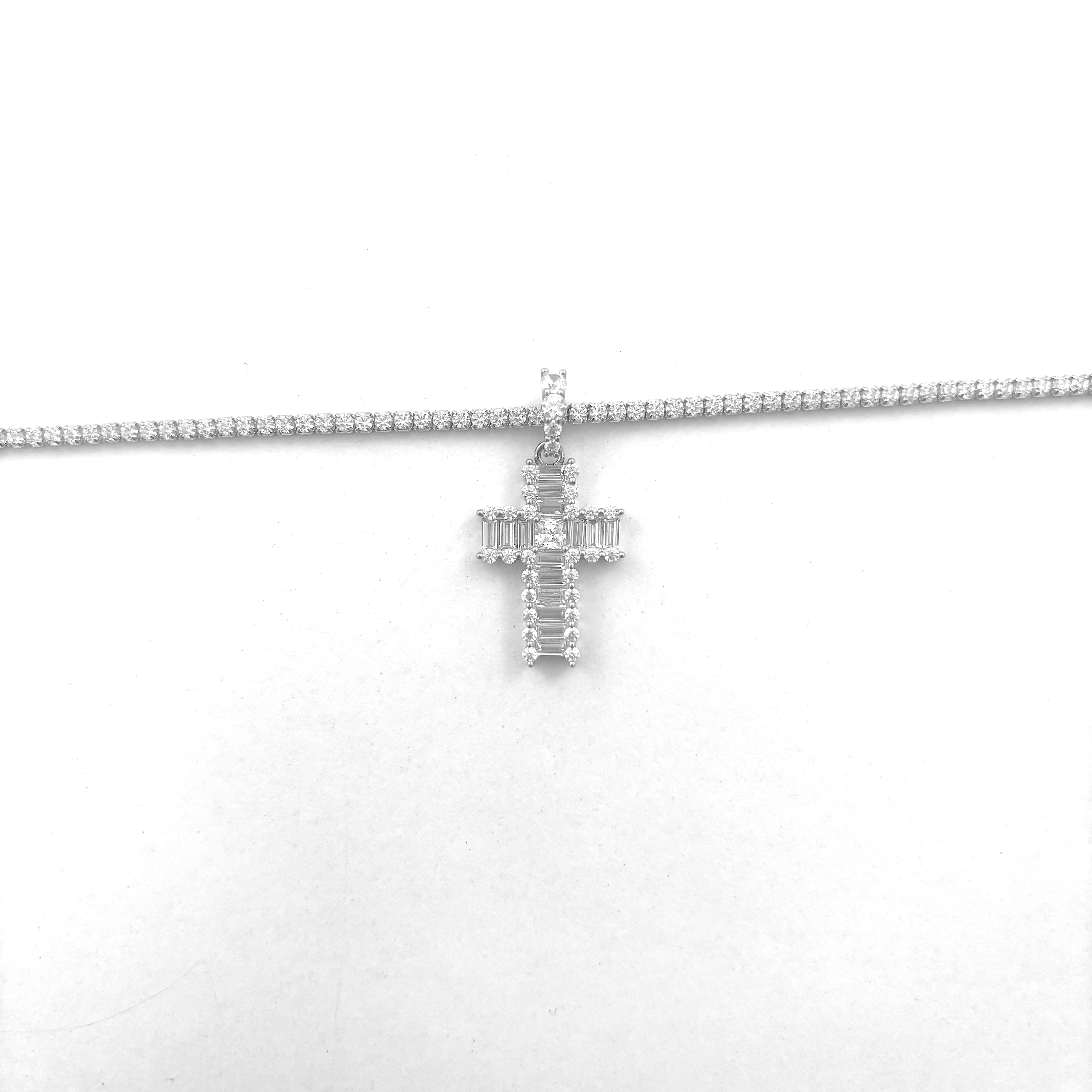 Silver Cross With Tennis Chain
