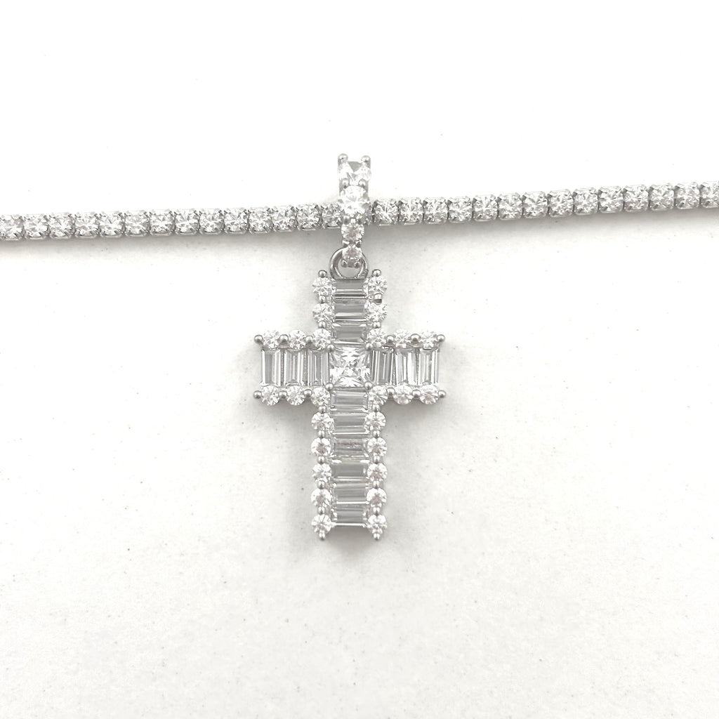 Silver Cross With Tennis Chain