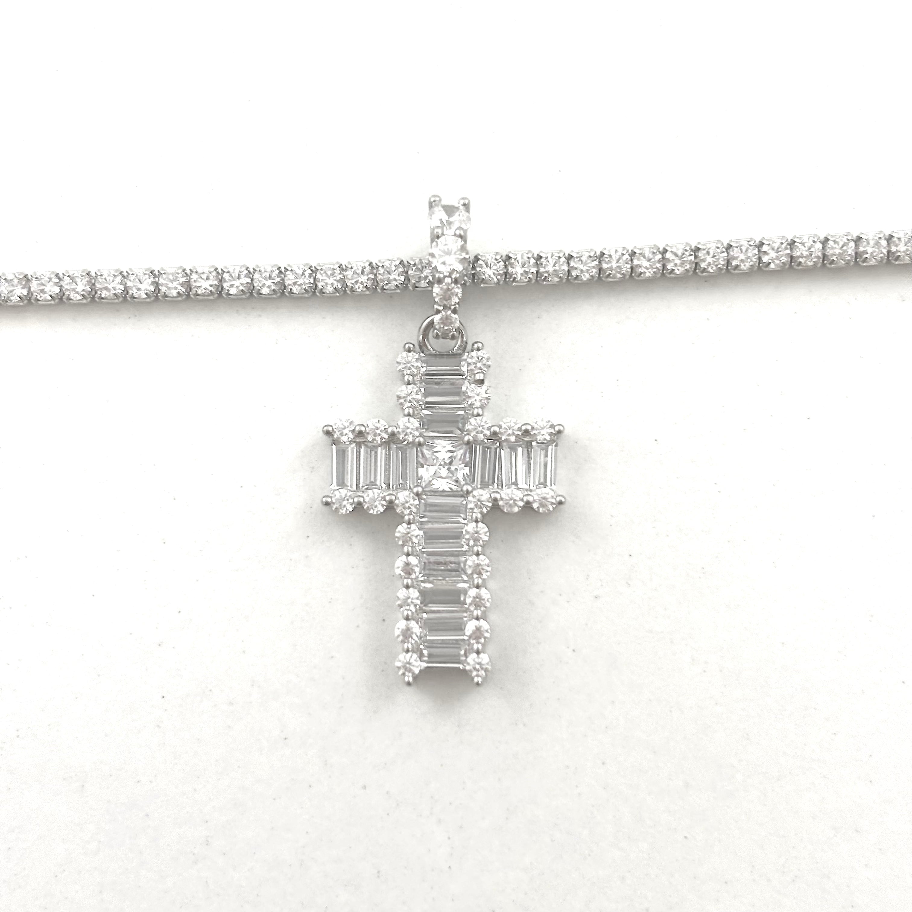 Silver Cross With Tennis Chain