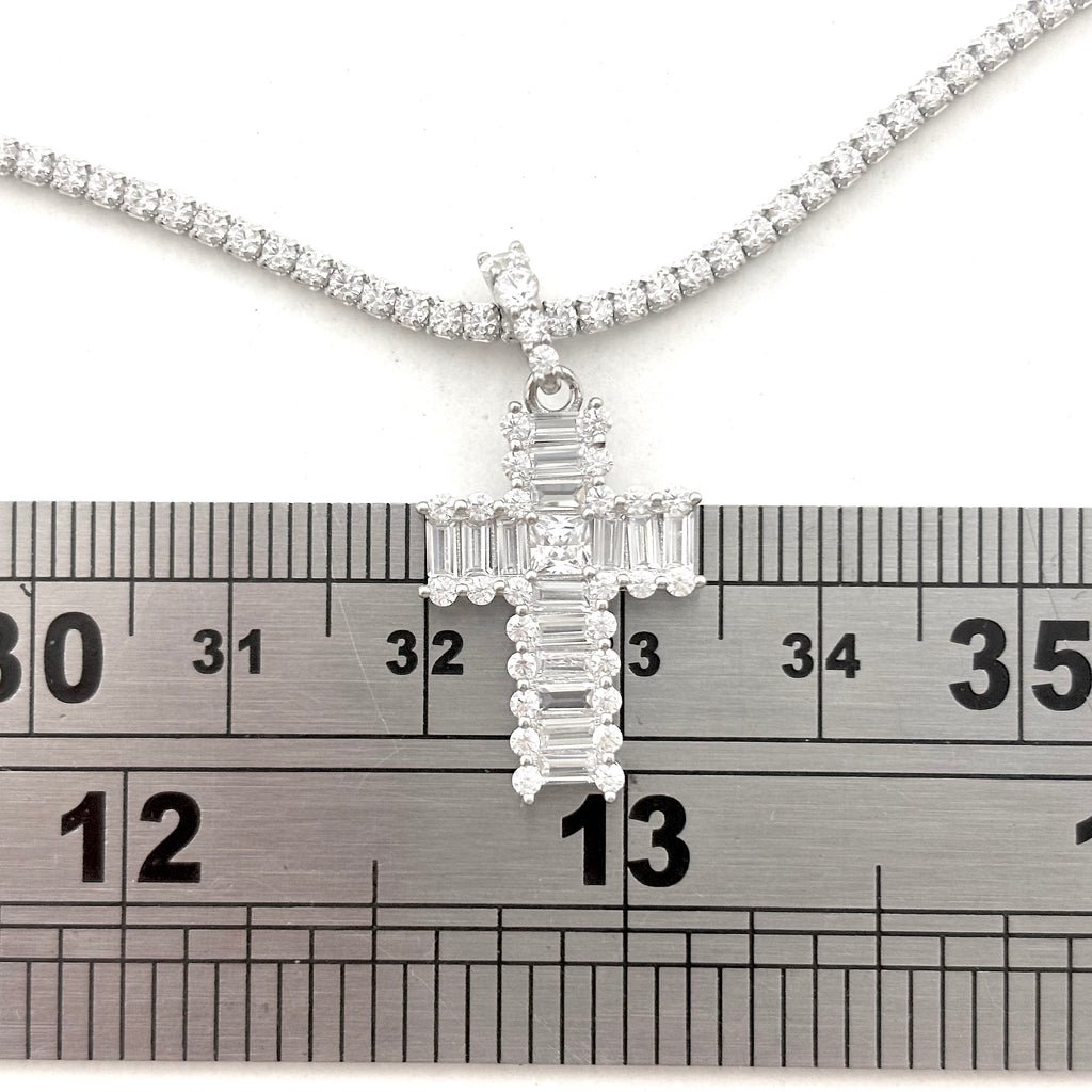 Silver Cross With Tennis Chain