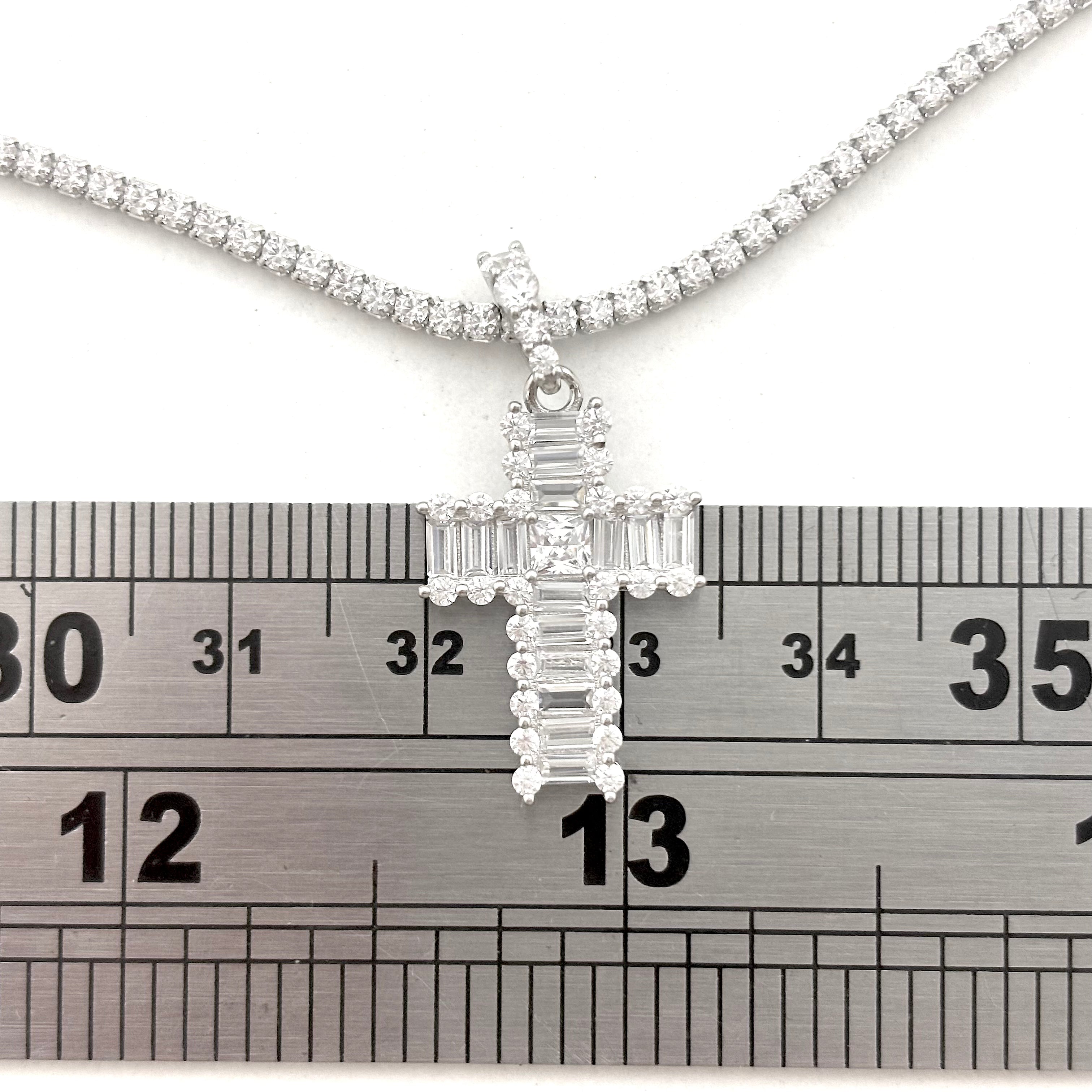 Silver Cross With Tennis Chain
