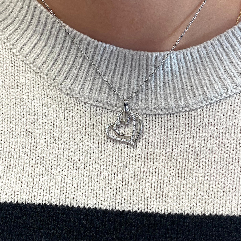 Silver Intertwined Love Heart Pendant On Chain