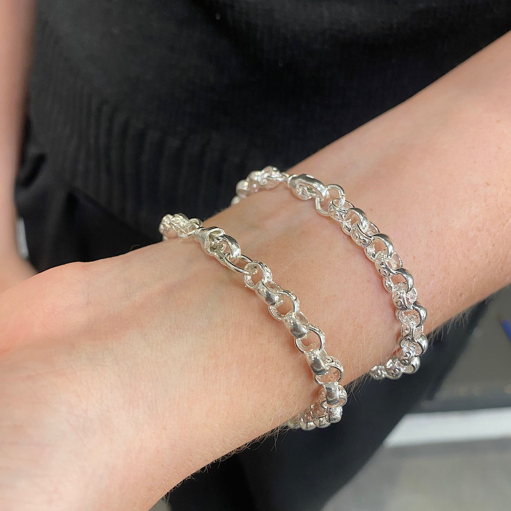 Solid Silver Hot Pink And White Full Love Heart Belcher Bracelet