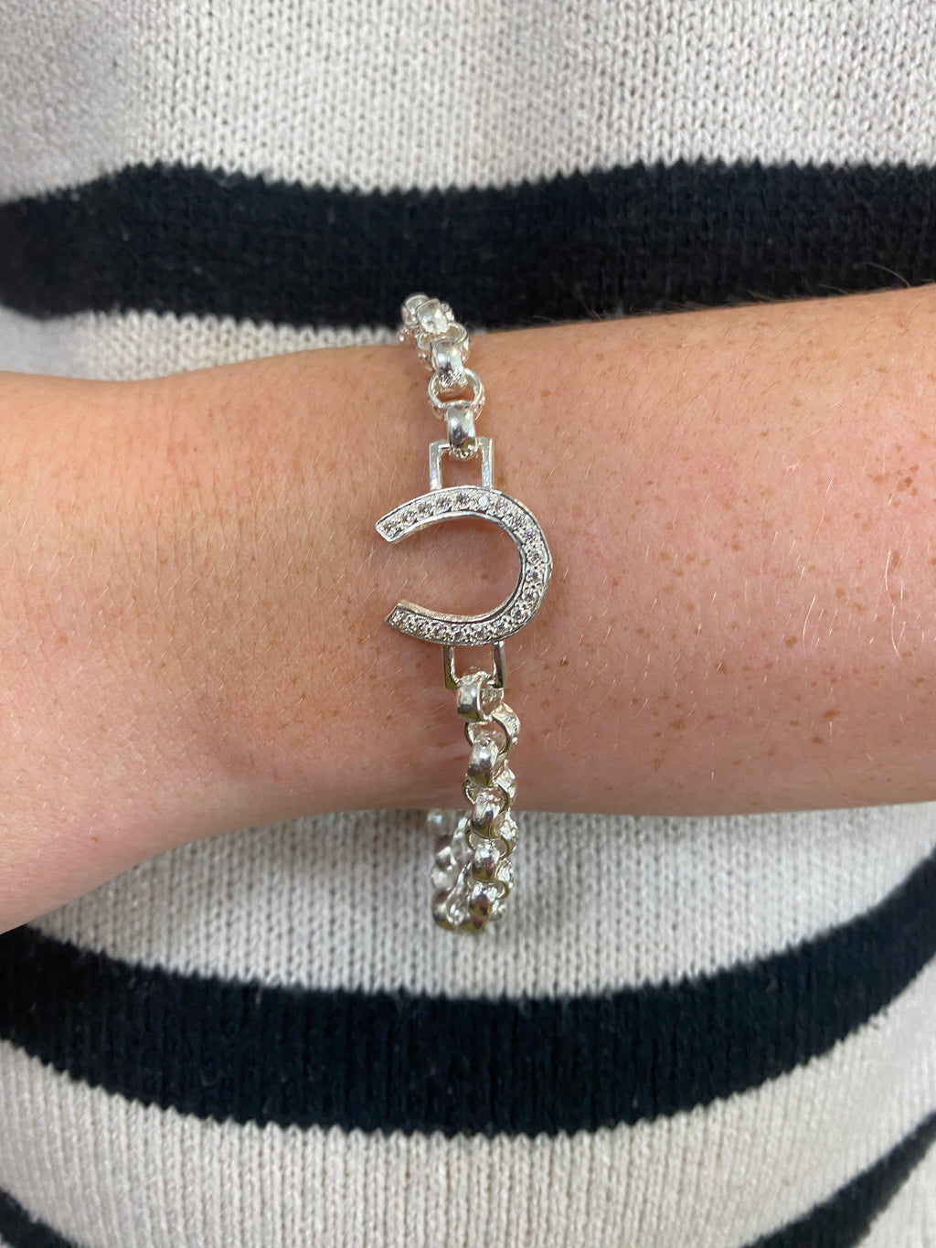 Solid Silver Horse Shoe Belcher Bracelet