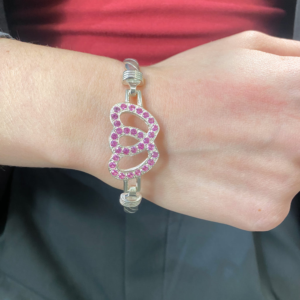 Silver Double Love Heart Bangle