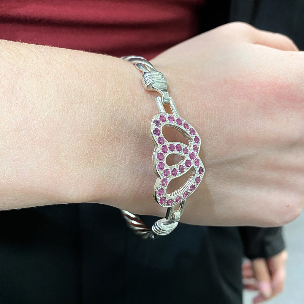 Silver Double Love Heart Bangle