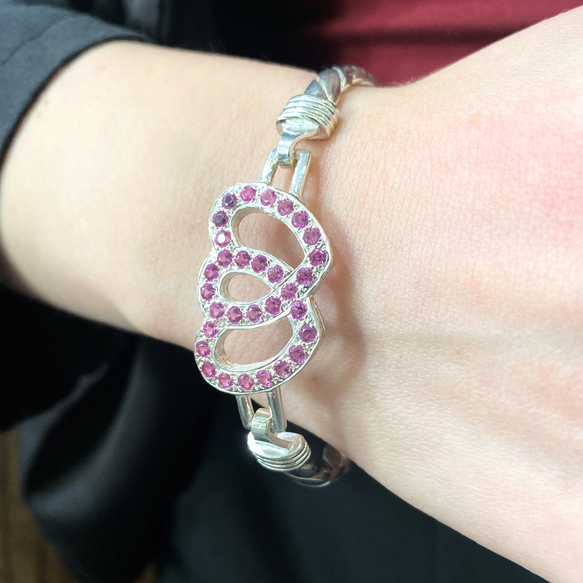 Silver Double Love Heart Bangle