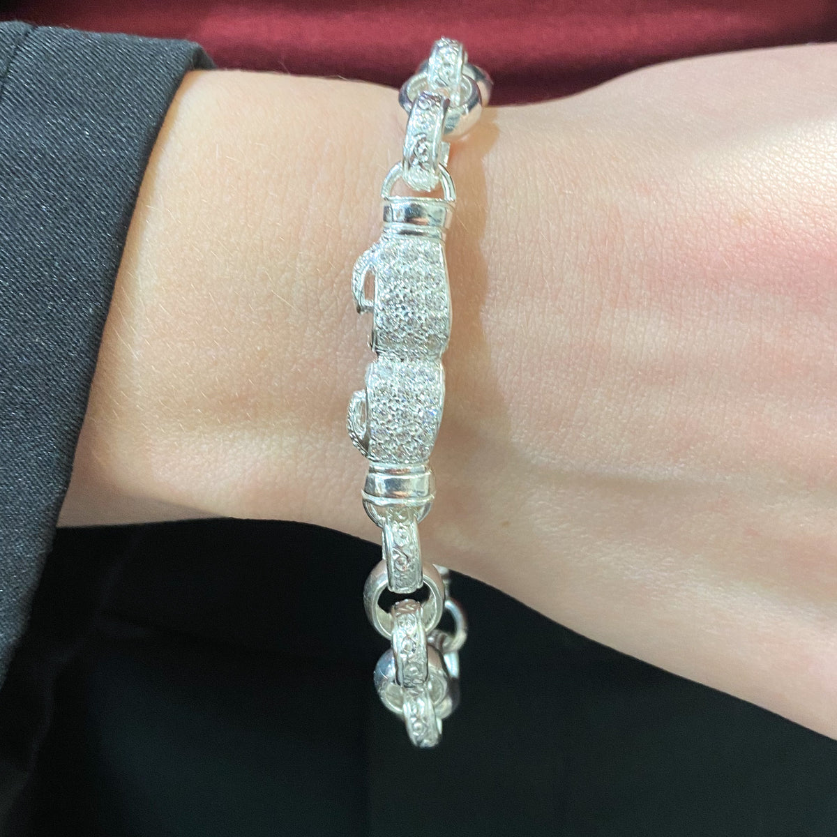 Solid Silver Gents Boxing Glove Belcher Bracelet