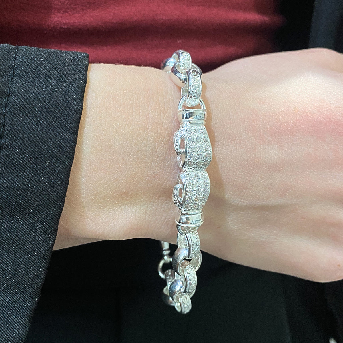 Solid Silver Gents Boxing Glove Belcher Bracelet