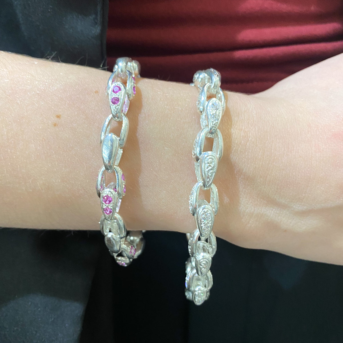 Silver Large Stone Set Ladies Tulip Bracelet