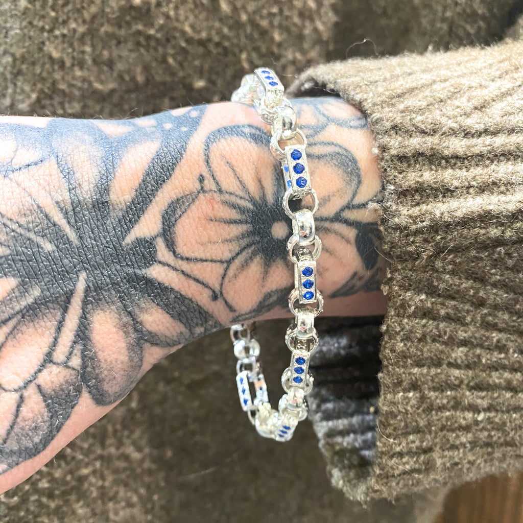 Blue Stone Silver Gypsy Link Bracelet